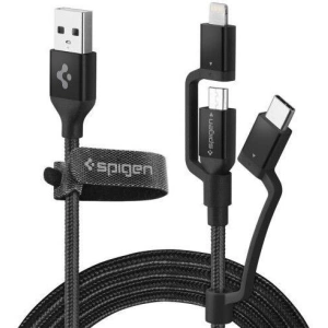 Spigen C10I3 3w1 USB-C, Lightning & microUSB kabel 150cm černý