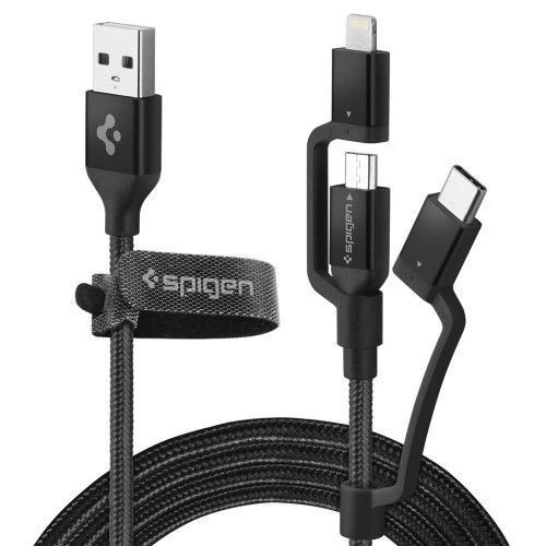 Kup Spigen C10I3 3w1 USB-C, Lightning & microUSB kabel 150cm černý - SPN770BLK - {ean13} - Sklep Home Screen