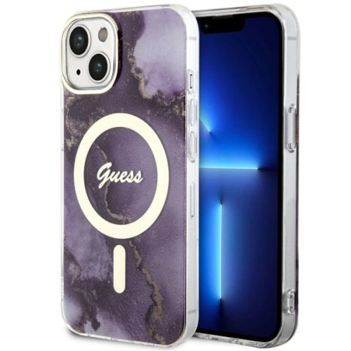 Etui Guess GUHMP14SHTMRSU Apple iPhone 14 lila/purple kemény tok Golden Marble MagSafe