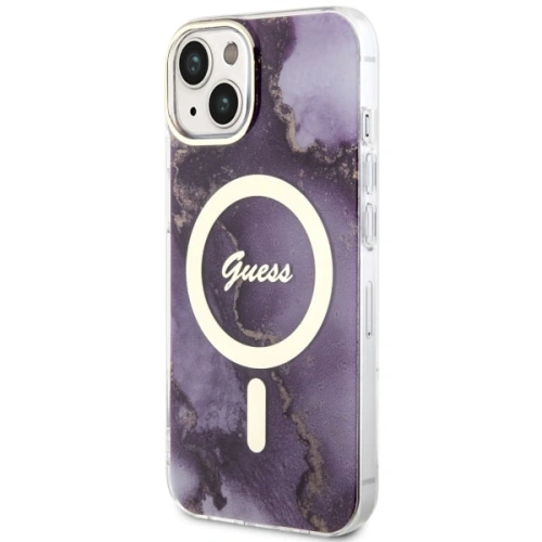 Etui Guess GUHMP14SHTMRSU Apple iPhone 14 lila/purple kemény tok Golden Marble MagSafe