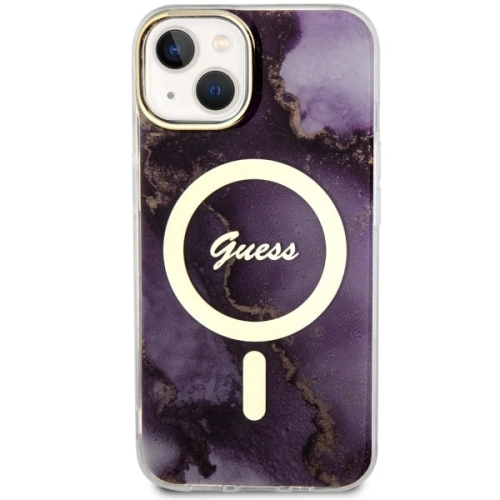 Etui Guess GUHMP14SHTMRSU Apple iPhone 14 lila/purple kemény tok Golden Marble MagSafe