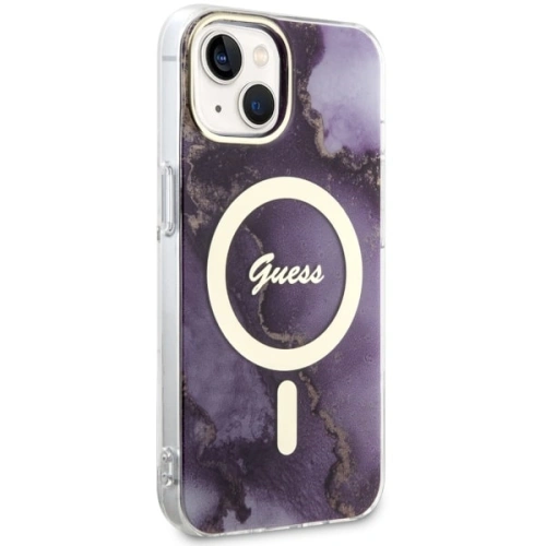Guess GUHMP14SHTMRSU Apple iPhone 14 purple hardcase Golden Marble MagSafe