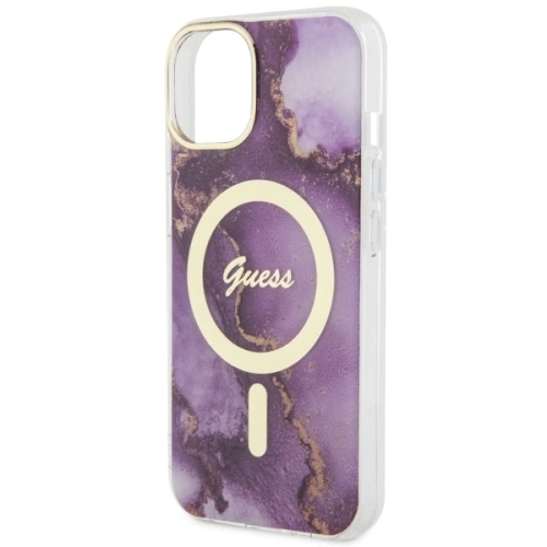Guess Apple Tasche GUHMP14SHTMRSU iPhone 14 lila/violett Hartschalenetui Golden Marble MagSafe