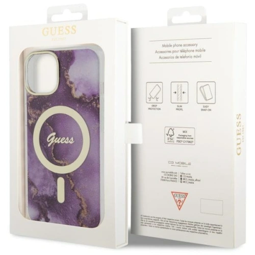 Etui Guess GUHMP14SHTMRSU Apple iPhone 14 lila/purple kemény tok Golden Marble MagSafe