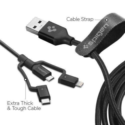 Kup Spigen C10I3 3w1 USB-C, Lightning & microUSB kabel 150cm černý - SPN770BLK - {ean13} - Sklep Home Screen