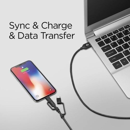Kup Spigen C10I3 3w1 USB-C, Lightning & microUSB kabel 150cm černý - SPN770BLK - {ean13} - Sklep Home Screen