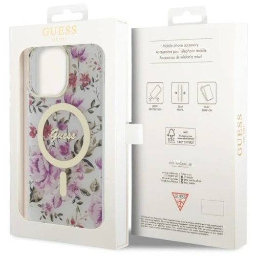 Kup Etui Guess GUHMP14XHCFWST Apple iPhone 14 Pro Max transparentní tvrdý obal Květy MagSafe - GUE2532 - {ean13} - Sklep Home Screen
