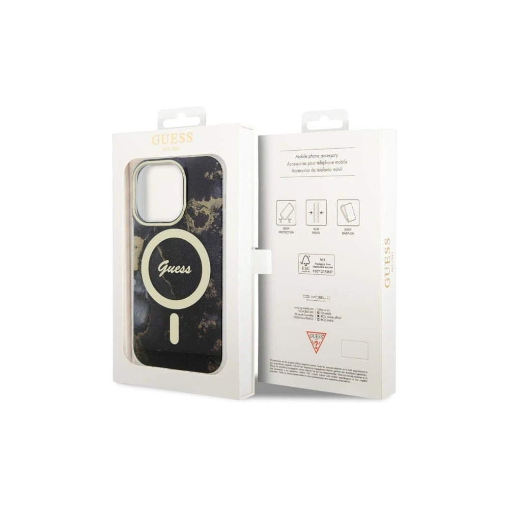 Etui Guess GUHMP14XHTMRSK Apple iPhone 14 Pro Max czarny/black hardcase Golden Marble MagSafe