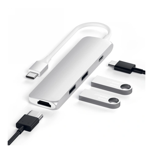 Kup Satechi Adapter HUB Aluminium Slim USB-C Adapter (USB-C, 4K HDMI, 2x USB-A) (silber) - STH7 - {ean13} - Sklep Home Screen