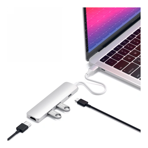 Kup Satechi Adapter HUB Aluminium Slim USB-C Adapter (USB-C, 4K HDMI, 2x USB-A) (silber) - STH7 - {ean13} - Sklep Home Screen