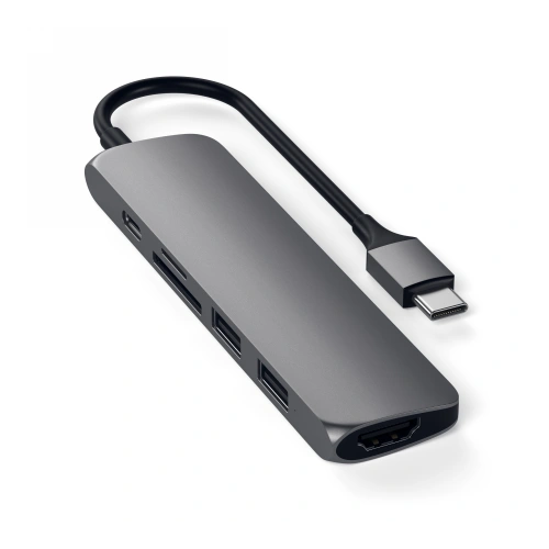 Kup Satechi Adapter HUB Aluminium Slim Adapter v2 USB-C (USB-C, 2x USB-A, 4K HDMI, Kartenleser) (spacegrau) - STH11 - {ean13} - Sklep Home Screen