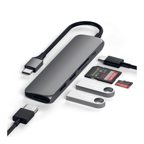 Kup Satechi Adapter HUB Aluminium Slim Adapter v2 USB-C (USB-C, 2x USB-A, 4K HDMI, Kartenleser) (spacegrau) - STH11 - {ean13} - Sklep Home Screen