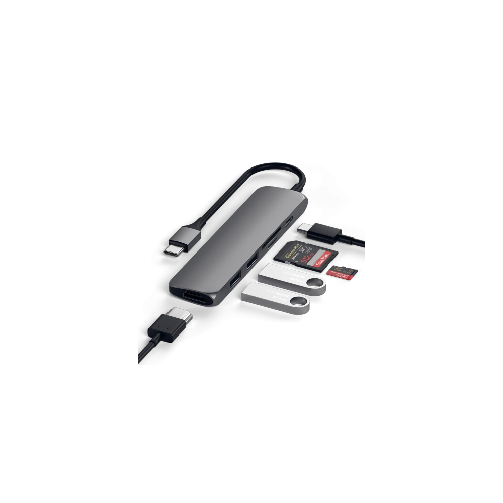 Adapter HUB Satechi Aluminium Adapter Slim v2 USB-C (USB-C, 2x USB-A, 4K HDMI, czytnik kart) (space gray)