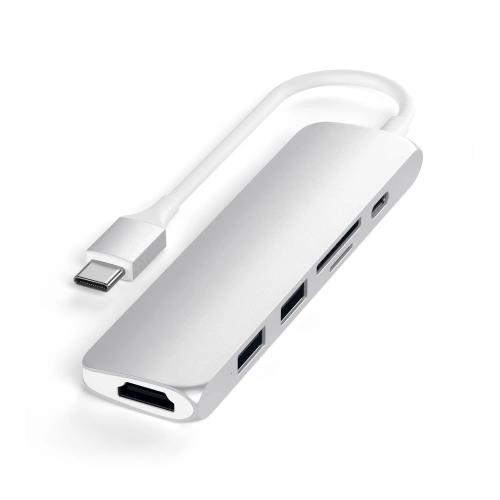 Kup Adapter HUB Satechi Alumínium Adapter Slim v2 USB-C (USB-C, 2x USB-A, 4K HDMI, kártyaolvasó) (ezüst) - STH12 - {ean13} - Sklep Home Screen