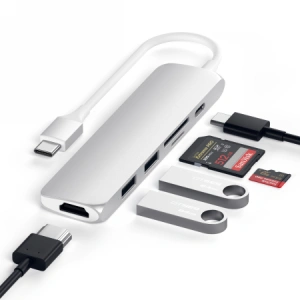 Adapter HUB Satechi Aluminium Adapter Slim v2 USB-C (USB-C, 2x USB-A, 4K HDMI, czytnik kart) (silver)
