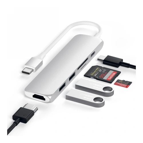 Kup Adapter HUB Satechi Alumínium Adapter Slim v2 USB-C (USB-C, 2x USB-A, 4K HDMI, kártyaolvasó) (ezüst) - STH12 - {ean13} - Sklep Home Screen