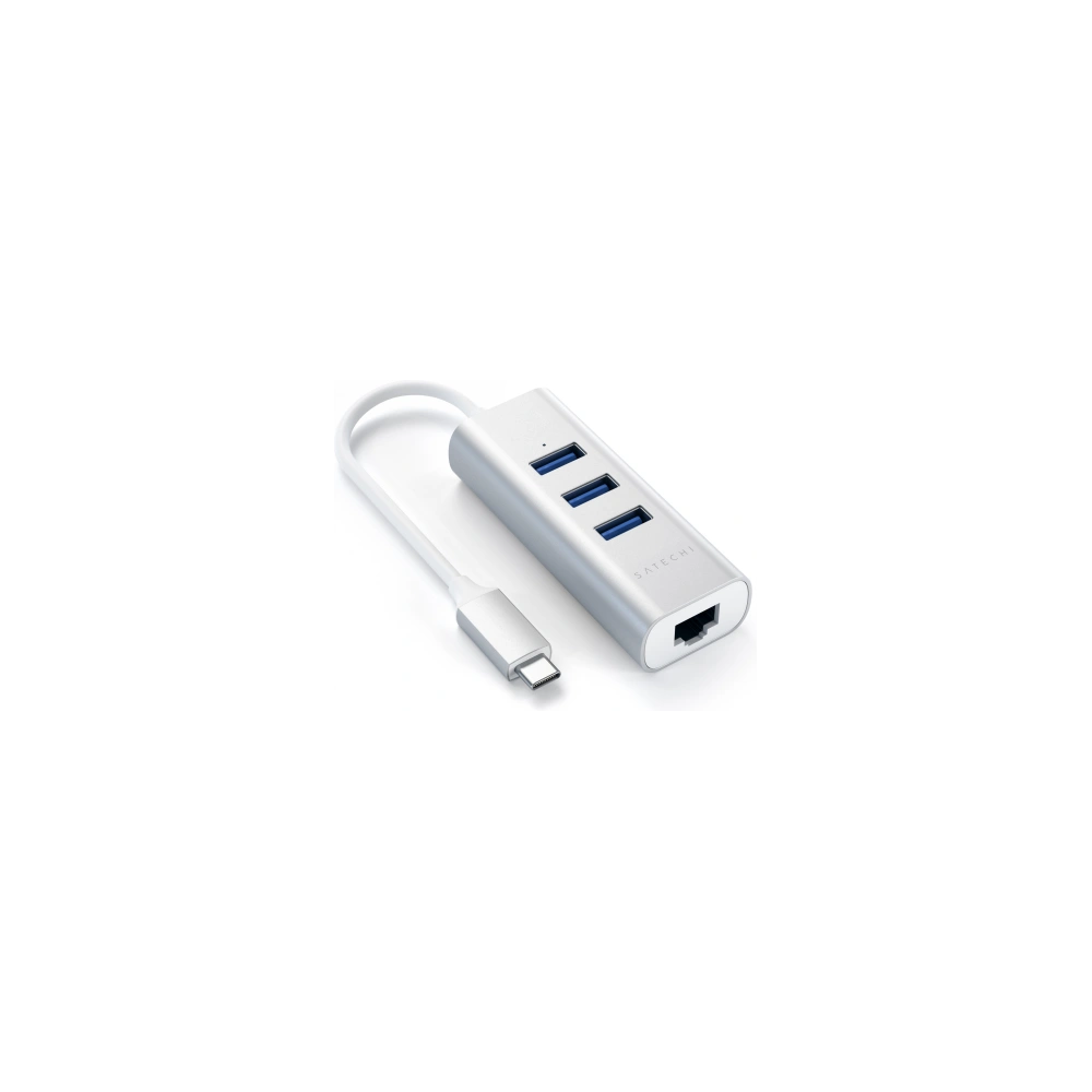 Adapter HUB Satechi Aluminium Hub 2in1 USB-C (3x USB-A, Ethernet) (silver)