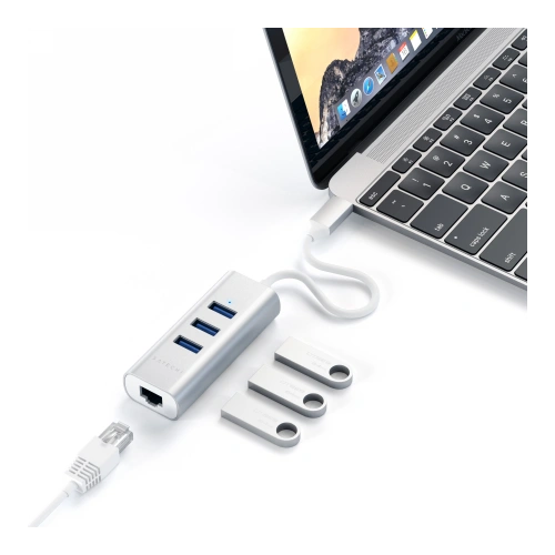 Kup Satechi Adapter HUB Aluminium Hub 2in1 USB-C (3x USB-A, Ethernet) (silber) - STH14 - {ean13} - Sklep Home Screen