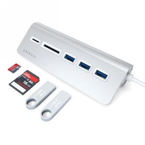 Buy Satechi Aluminium Hub Combo USB-C (3x USB-A, card reader micro/SD) Silver - STH15 - {ean13} - Home Screen Store Europe
