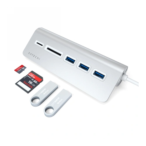 Kup Satechi Adapter HUB Aluminium Hub Combo USB-C (3x USB-A, micro/SD Kartenleser) (silber) - STH15 - {ean13} - Sklep Home Screen