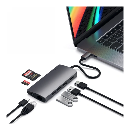 Kup Satechi Adapter HUB Aluminium V2 USB-C Adapter (USB-C, 3x USB-A, 4K HDMI, Kartenleser) (spacegrau) - STH16 - {ean13} - Sklep Home Screen