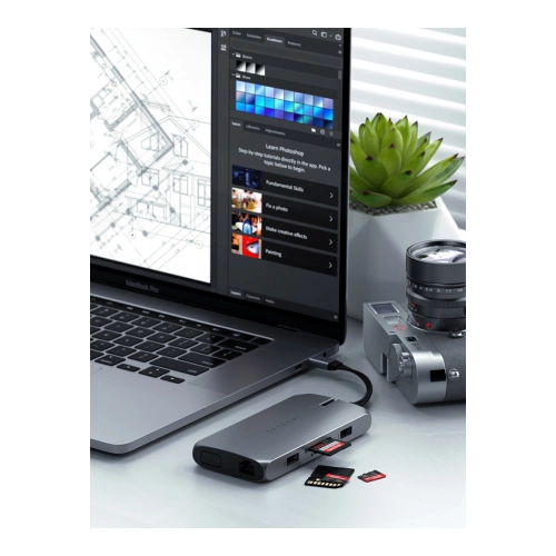 Kup Satechi Adapter HUB On-the-Go Multiport USB-C (USB-C PD, 2x USB-A, HDMI 4K, VGA, Ethernet, Kartenleser) (spacegrau) - STH23 - {ean13} - Sklep Home Screen