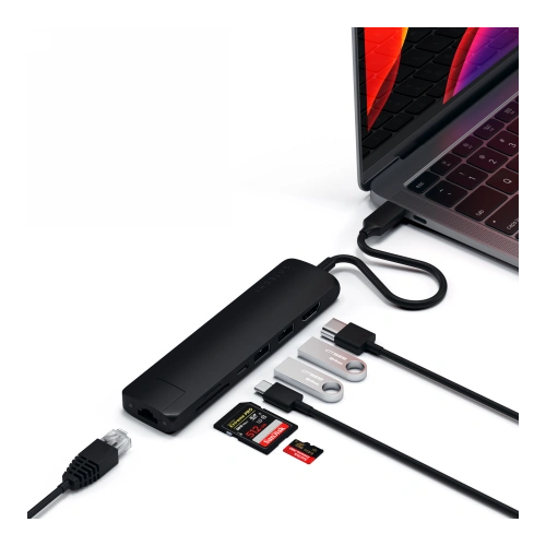 Kup Satechi Adapter HUB Slim Multiport USB-C (USB-C PD, 2x USB-A, HDMI 4K, Ethernet, micro/SD Kartenleser) (schwarz) - STH24 - {ean13} - Sklep Home Screen