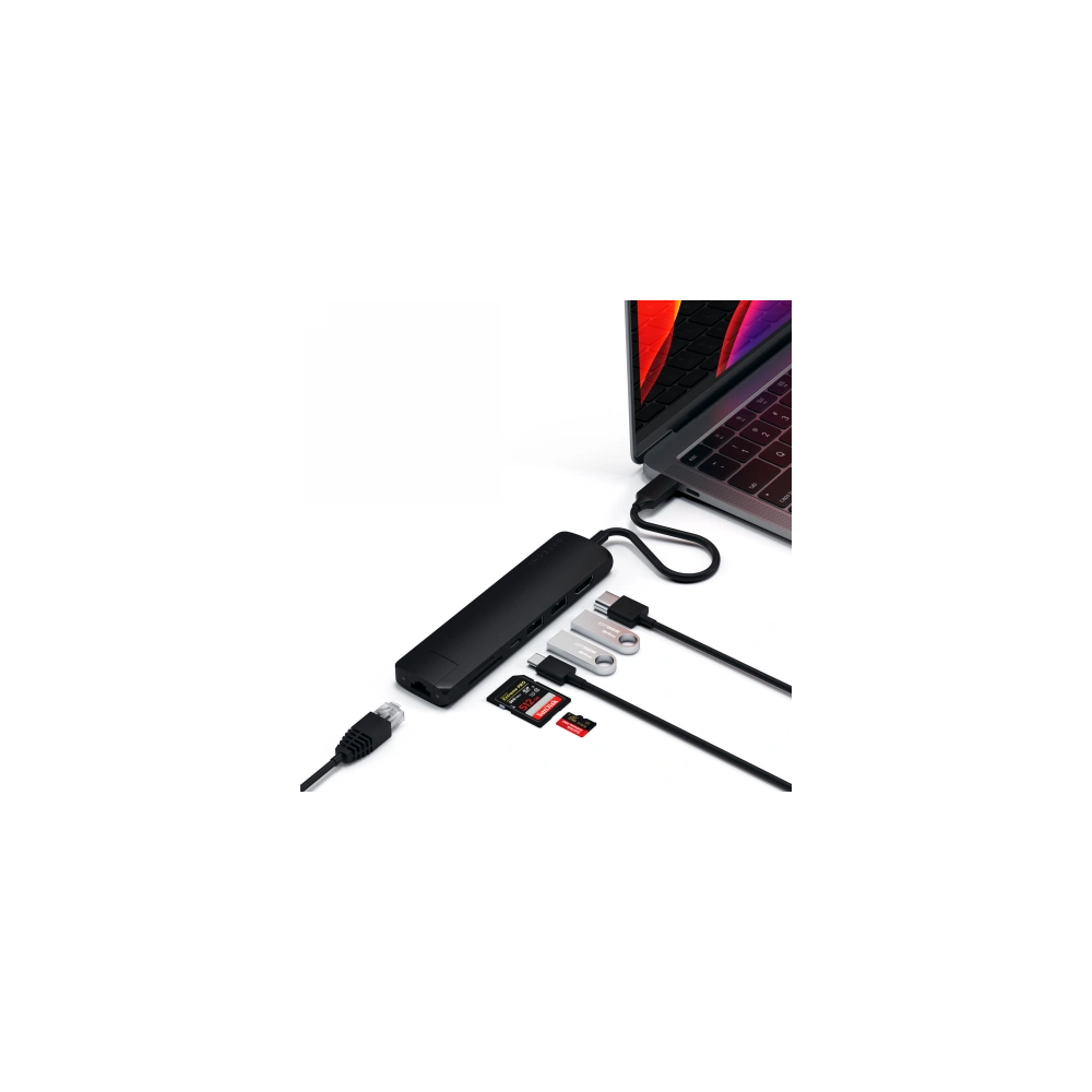 Adapter HUB Satechi Slim Multiport USB-C (USB-C PD, 2x USB-A, HDMI 4K, Ethernet, czytnik kart micro/SD) (black)