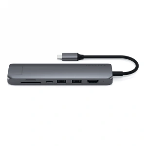 Buy Satechi Slim Multiport USB-C (USB-C PD, 2x USB-A, HDMI 4K, Ethernet, card reader micro/SD) Space Gray - STH25 - {ean13} - Home Screen Store Europe
