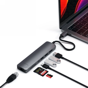 Adapter HUB Satechi Slim Multiport USB-C (USB-C PD, 2x USB-A, HDMI 4K, Ethernet, czytnik kart micro/SD) (space gray)
