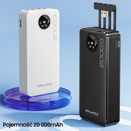 Kup Powerbank AWEI P134K 20000mAh schwarz/schwarzes Display + USB/PD/Lightning/microUSB Kabel - AWEI132 - {ean13} - Sklep Home Screen
