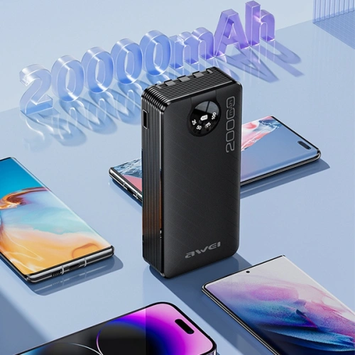 Kup Powerbank AWEI P134K 20000mAh schwarz/schwarzes Display + USB/PD/Lightning/microUSB Kabel - AWEI132 - {ean13} - Sklep Home Screen