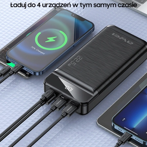Buy AWEI P140K Powerbank 30000mAh 22.5W black 3xUSB/PD/Lightning Display + LED Light - AWEI133 - {ean13} - Home Screen Store Europe