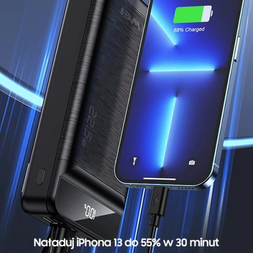 Kup Powerbank AWEI P140K 30000mAh 22.5W negru/black 3xUSB/PD/Lightning display + lampă LED - AWEI133 - {ean13} - Sklep Home Screen
