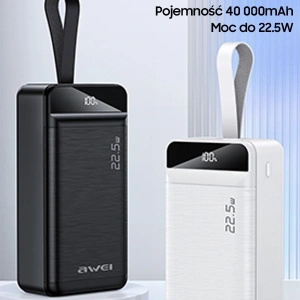 Kup Powerbank AWEI P141K 40000mAh 22.5W czarny/black 3xUSB/PD/Lightning wyświetlacz + lampka LED - AWEI134 - {ean13} - Sklep Home Screen
