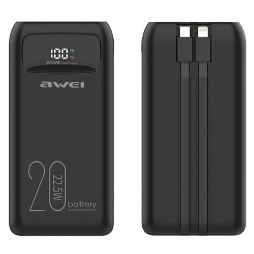 Kup Powerbank AWEI P169K 20000mAh 22.5W negru/black cu display + cabluri PD/Lightning - AWEI136 - {ean13} - Sklep Home Screen