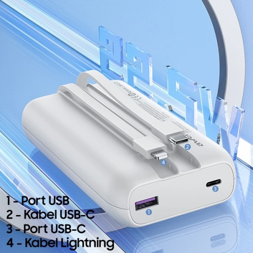 Kup Powerbank AWEI P169K 20000mAh 22.5W negru/black cu display + cabluri PD/Lightning - AWEI136 - {ean13} - Sklep Home Screen