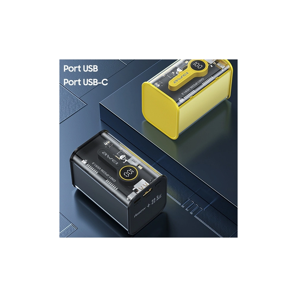 Powerbank AWEI P180K 20000mAh 22.5W czarny/black USB/PD + wyświetlacz