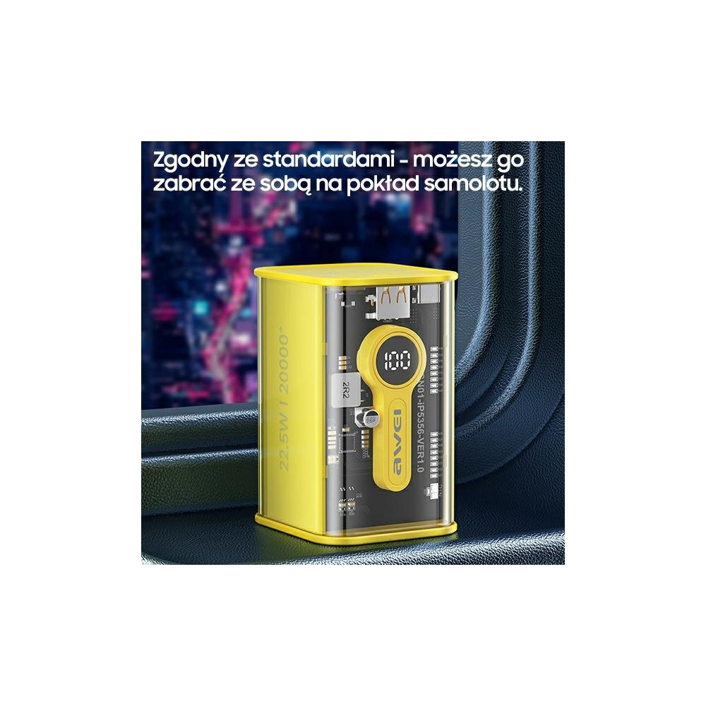 Powerbank AWEI P180K 20000mAh 22.5W czarny/black USB/PD + wyświetlacz