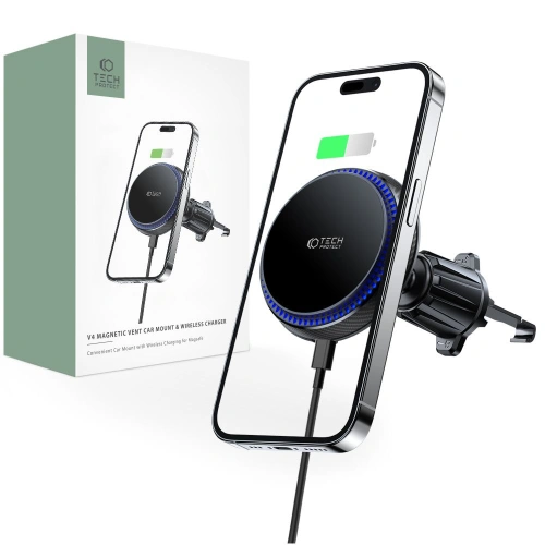Kup Autós tartó vezeték nélküli töltővel Tech-Protect MM15W-V4 Magnetic Magsafe Szellőző Autós Tartó Vezeték nélküli Töltő 15W Fekete - THP1931 - {ean13} - Sklep Home Screen