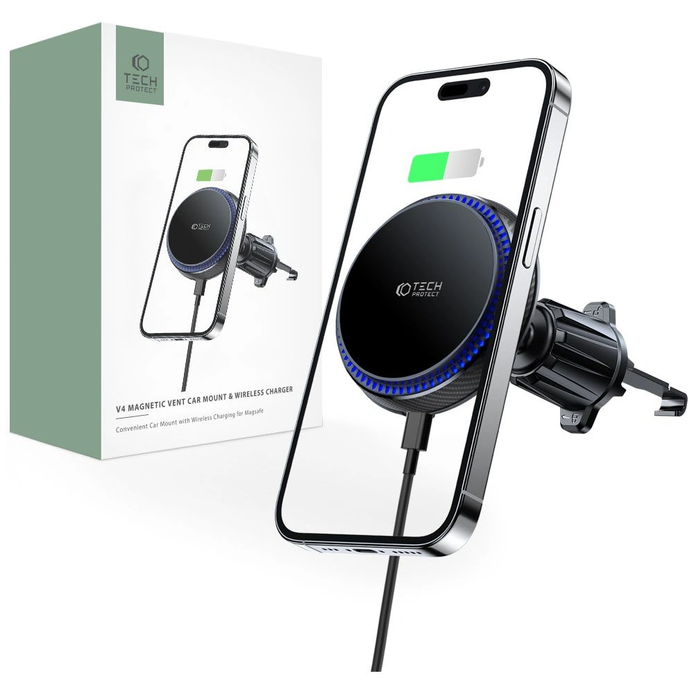 Uchwyt samochodowy z ładowarką bezprzewodową Tech-Protect MM15W-V4 Magnetic Magsafe Vent Car Mount Wireless Charger 15W Black