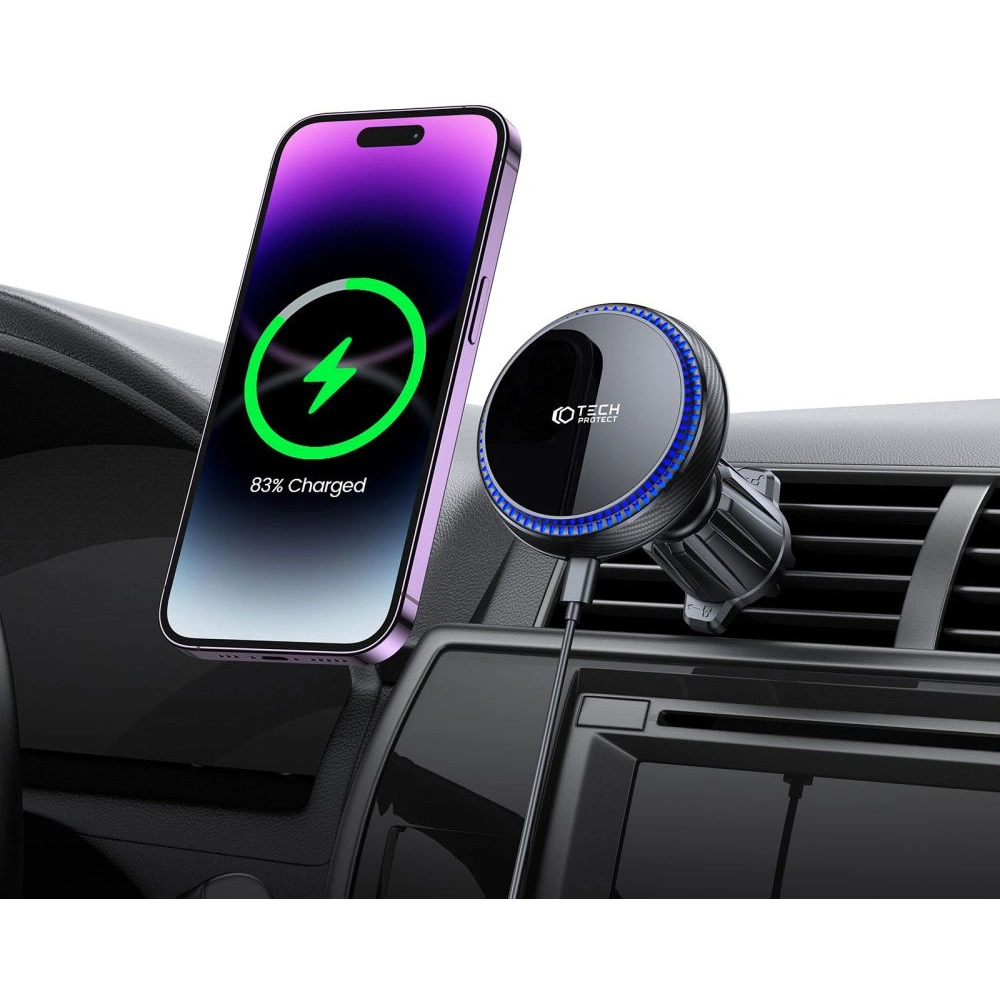 Uchwyt samochodowy z ładowarką bezprzewodową Tech-Protect MM15W-V4 Magnetic Magsafe Vent Car Mount Wireless Charger 15W Black