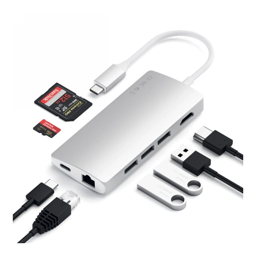 Kup Satechi Adapter HUB Aluminium Adapter V2 USB-C (USB-C, 3x USB-A, 4K HDMI, Kartenleser) (silber) - STH26 - {ean13} - Sklep Home Screen