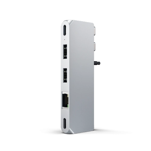Kup Adaptor HUB Satechi Pro Hub mini cu dublu USB-C pentru Apple MacBook (2xUSB-C, 2x USB-A, Ethernet, port jack) (argintiu) - STH35 - {ean13} - Sklep Home Screen