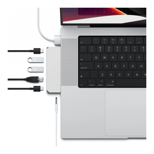 Kup Adaptor HUB Satechi Pro Hub mini cu dublu USB-C pentru Apple MacBook (2xUSB-C, 2x USB-A, Ethernet, port jack) (argintiu) - STH35 - {ean13} - Sklep Home Screen