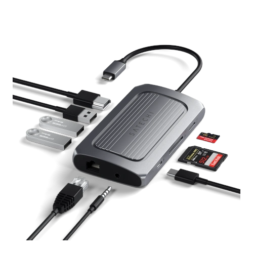 Kup Adaptor HUB Satechi Multiport USB-C (USB-C4, 3x USB-A, 8K HDMI, Ethernet, cititor de carduri micro/SD, port jack) - STH37 - {ean13} - Sklep Home Screen