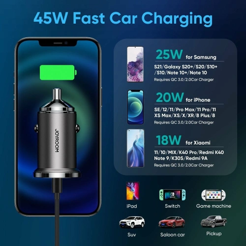 Kup Încărcător auto Joyroom C-A35 Încărcător auto cu 2 porturi PD 45W QC 3.0 Negru - JYR735 - {ean13} - Sklep Home Screen