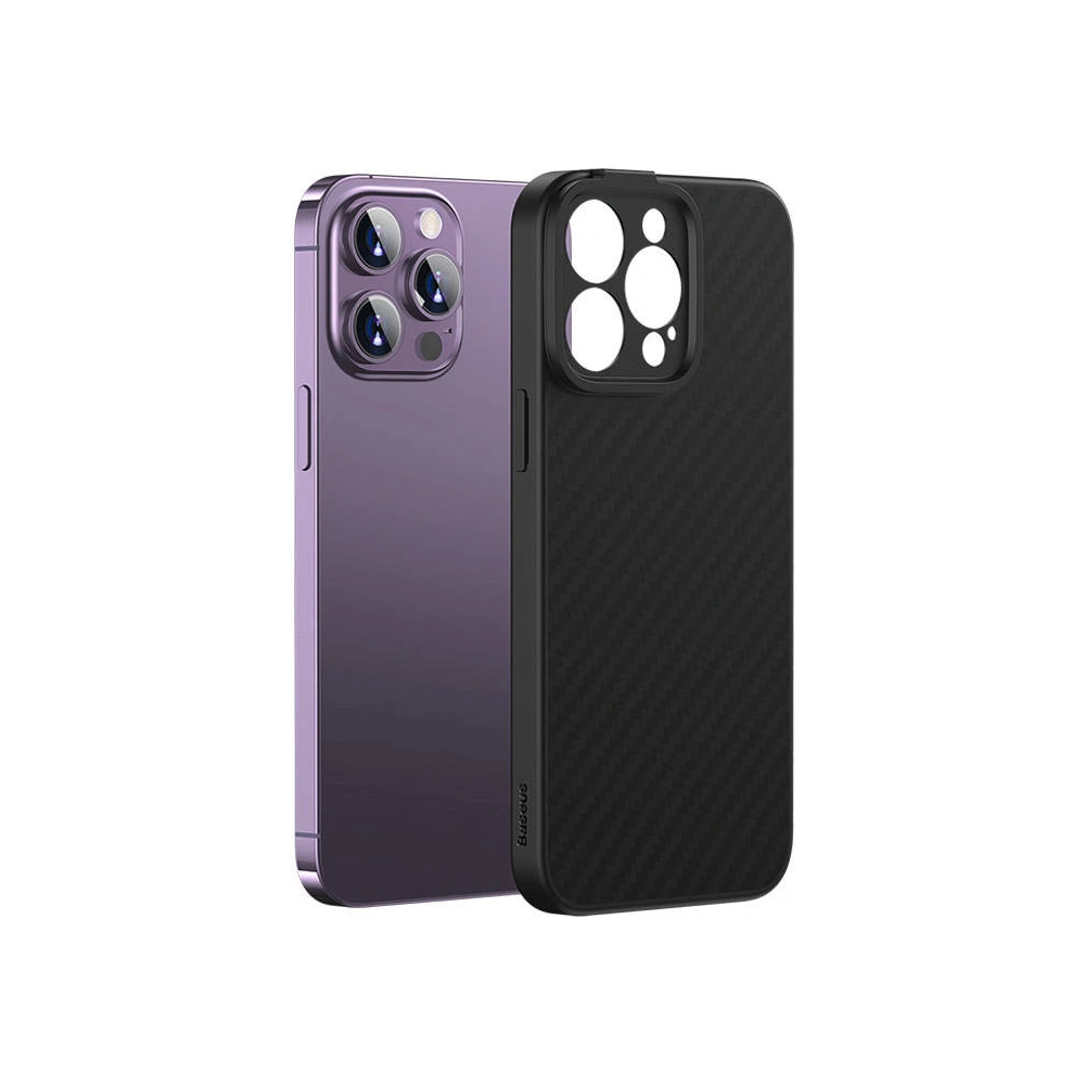 Magnetyczne etui Baseus Synthetic Fiber Series Apple iPhone 14 Pro (czarne) + szkło hartowane + zestaw czyszczący