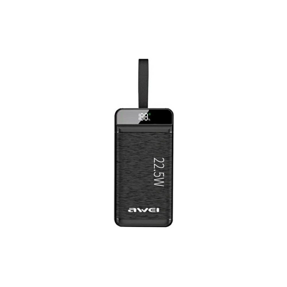 Powerbank AWEI P142K 50000mAh 22.5W czarny/black 3xUSB/PD/Lightning wyświetlacz + lampka LED