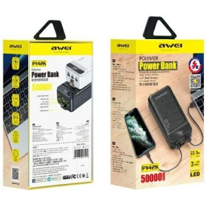 Kup Powerbank AWEI P142K 50000mAh 22.5W czarny/black 3xUSB/PD/Lightning wyświetlacz + lampka LED - AWEI141 - {ean13} - Sklep Home Screen